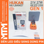 Den Led Du Phong Sieu Sang 21V 27W 16LED Cong Sac USB Pin Chan Pho Thong Hukan HK LB4IN27 Gia Re