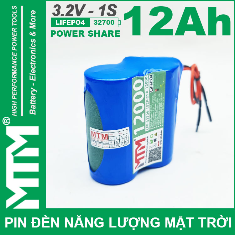 Pin Den Nang Luong Mat Troi 3v2 12Ah 12000mAh Cell Pin Sat Lifepo4 32700 Chinh Hang