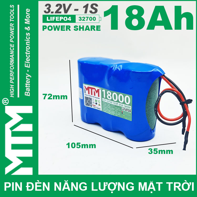 Pin Den Nang Luong Mat Troi 3v2 18Ah 18000mAh Cell Pin Sat Lifepo4 32700 Kich Thuoc