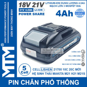 Pin Makita 5 Cell 10 Cell 20 Cell 80A Co Den Bao Pin Dung Cho May Khoan May Mai May Siet Den Pin Quat Cell 21700 Lishen 4Ah