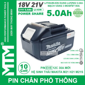 Pin Makita 5 Cell 10 Cell 20 Cell Mach Vang 3 Mosfet 80A Co Den Bao Pin Dung Cho May Khoan May Mai May Siet Den Pin Quat 7500mah