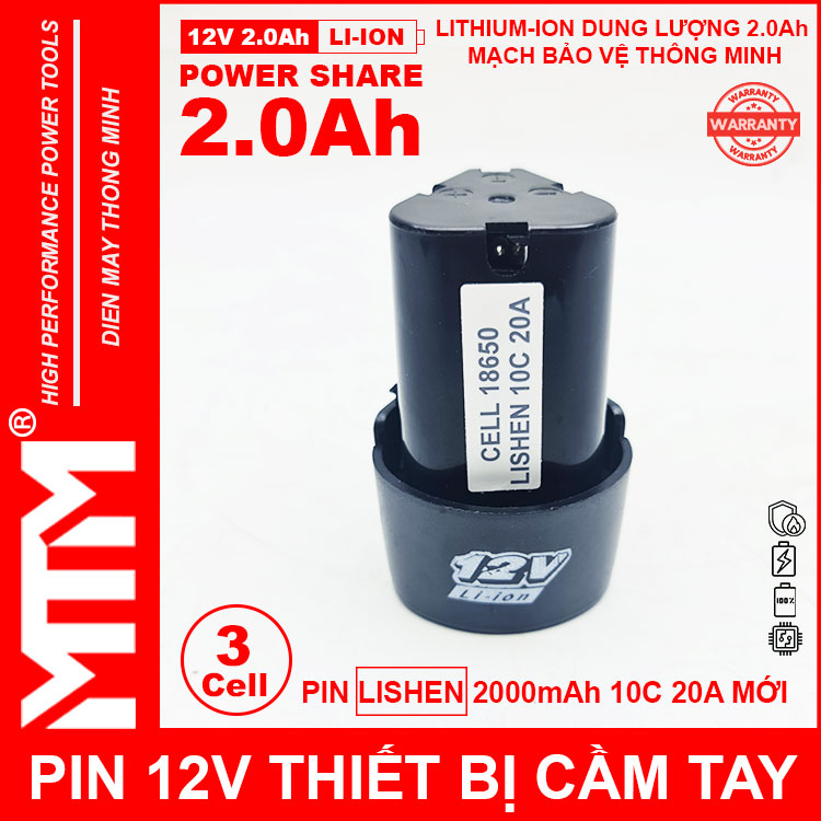 Pin May Khoan 12v 2000mah Khe B MTM Cell Lishen