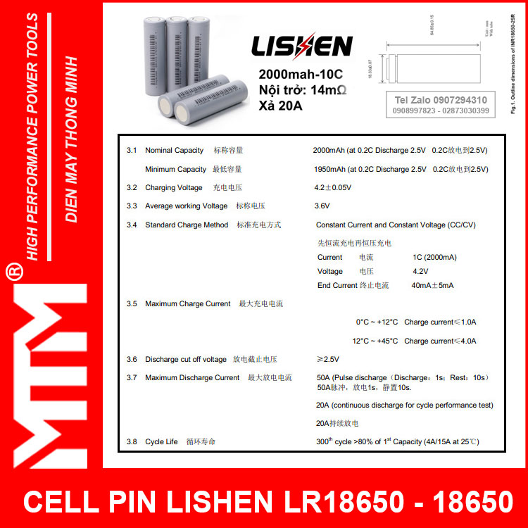 Thong So Ky Thuat Cell Pin Lishen 18650 2000mah 10C 20A Lishen 2000 Datasheet 18650