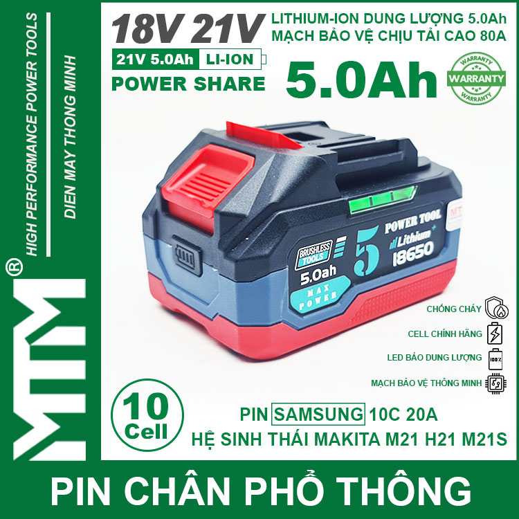 Pin Makita 10 Cell 5000mah 80A Den Bao Pin 2 Ben Cell Samsung