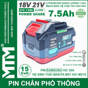 Pin Makita Chong Soc 15 Cell 7500mah 80A Den Bao Pin 2 Ben Cell Samsung