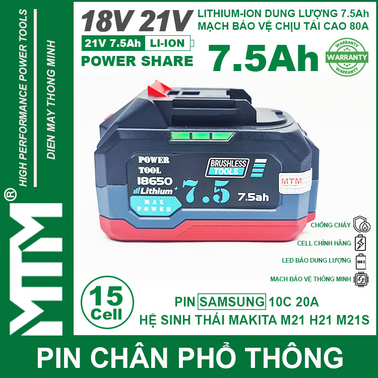 Pin Makita Chong Soc 15 Cell 7500mah 80A Den Bao Pin 2 Ben Cell Samsung Cao Cap Gia Re Chinh Hang