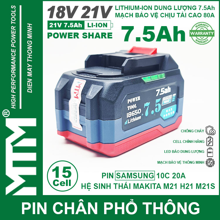 Pin Makita Chong Soc 15 Cell 7500mah 80A Den Bao Pin 2 Ben Cell Samsung Gia Re