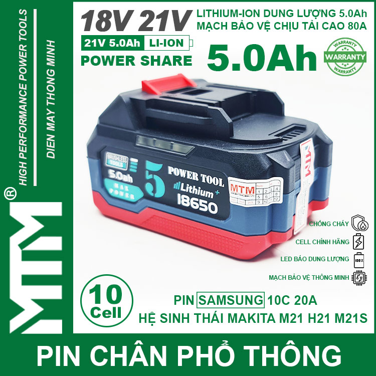 Chuyen Ban Pin Makita Chong Soc 10 Cell 5000mah 80A Den Bao Pin 2 Ben Cell Samsung