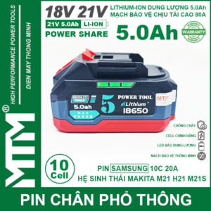 Gia Ban Pin Makita Chong Soc 10 Cell 5000mah 80A Den Bao Pin 2 Ben Cell Samsung