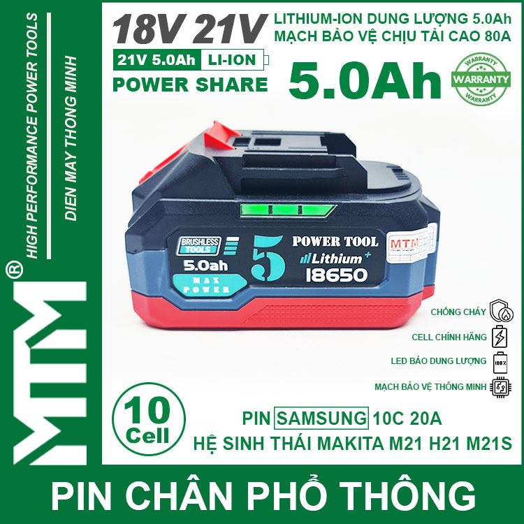 Gia Ban Pin Makita Chong Soc 10 Cell 5000mah 80A Den Bao Pin 2 Ben Cell Samsung
