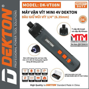 May Chuyen Vit Truot Mini 4V Dekton DK VT08N 7 Cap Do Truot Co Khoan Kem Nhieu Mui Vit Mau Xam