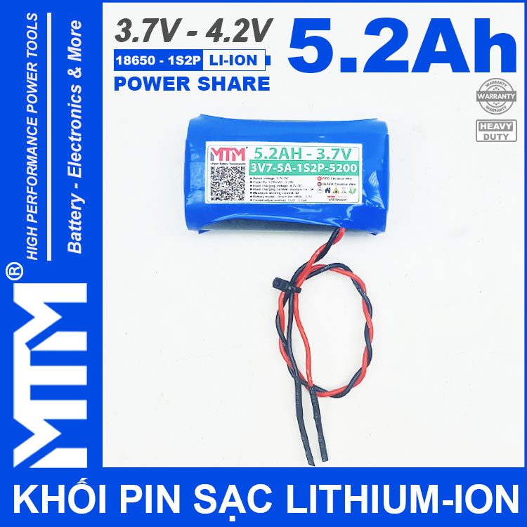 Pin Sac Lihtium Ion 3V7 5A 5200mah 1S2P MTM