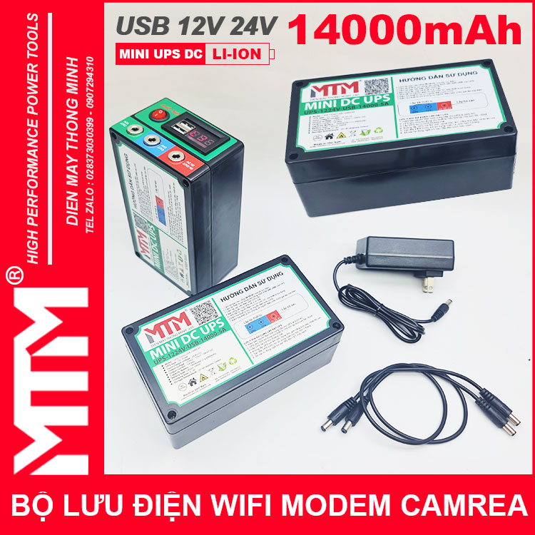 UPS Mini DC 12V 24V Bo Nguon Du Phong Wifi Modem Camera 12V 24V 5A 14000mah Led Bao Vont