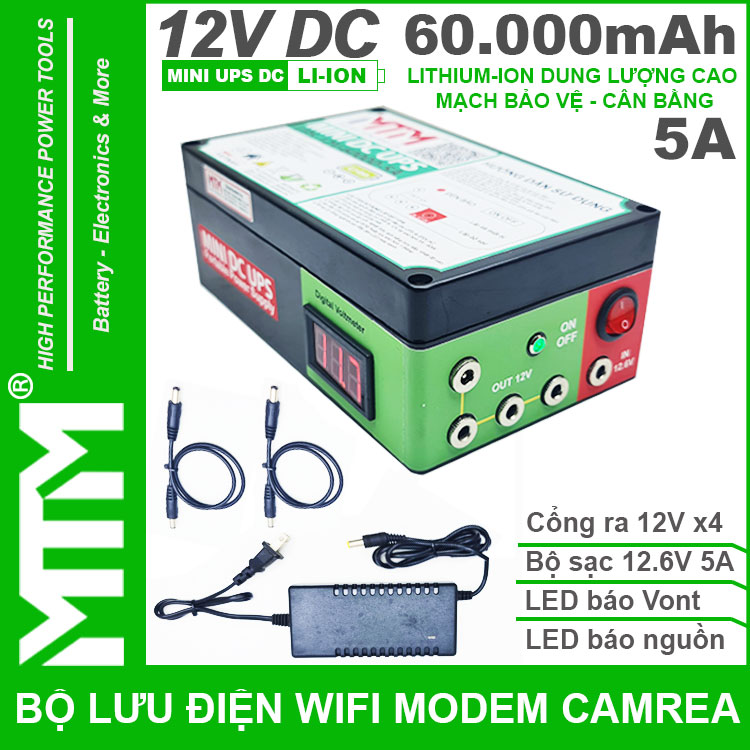 Bo Nguon Du Phong Wifi Modem Camera UPS 12V 5A 60000mah Led Bao Vont