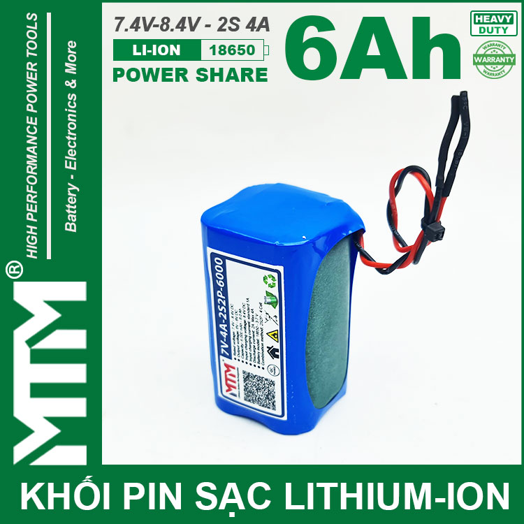 Khoi Pin 7V 8V 6Ah 4A 2S2P Cell 18650 MTM Chinh Hang