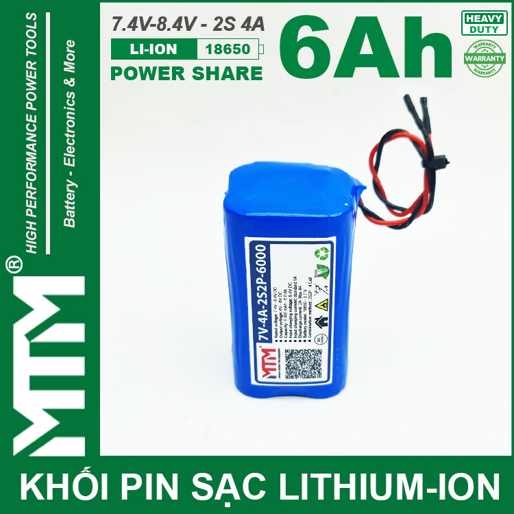 Khoi Pin 7V 8V 6Ah 4A 2S2P Cell 18650 MTM Gia Re Cao Cap Chinh Hang