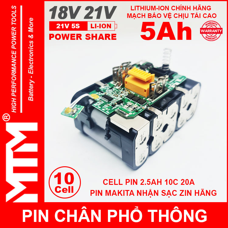 Loi Pin Chan Pho Thong Makita 10cell 5Ah Nhan Sac Zin Chinh Hang