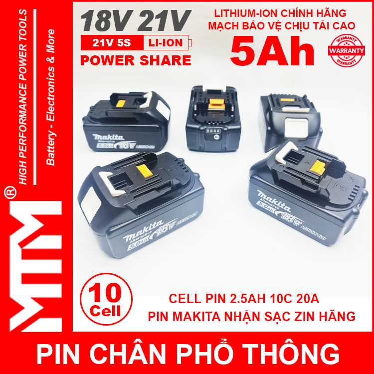 Pin Chan Pho Thong Makita 10cell 5Ah Nhan Sac Zin Chinh Hang Gia Re Cao Cap