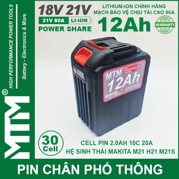 Pin Makita Chong Soc 20 Cell 12Ah 80A Den Bao Pin Cell 2000mah