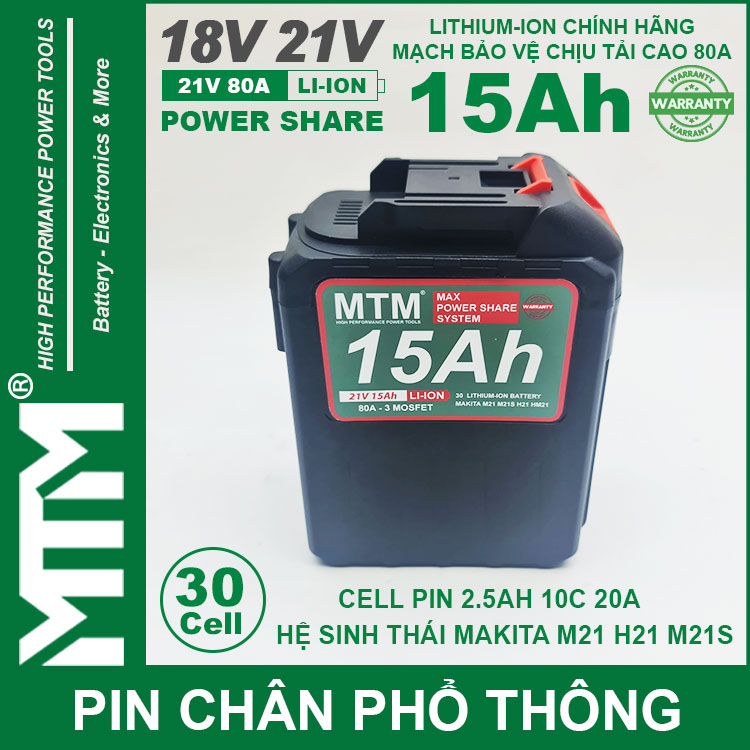 Pin Makita Chong Soc 30 Cell 15Ah 80A Den Bao Pin Cell 2500mah