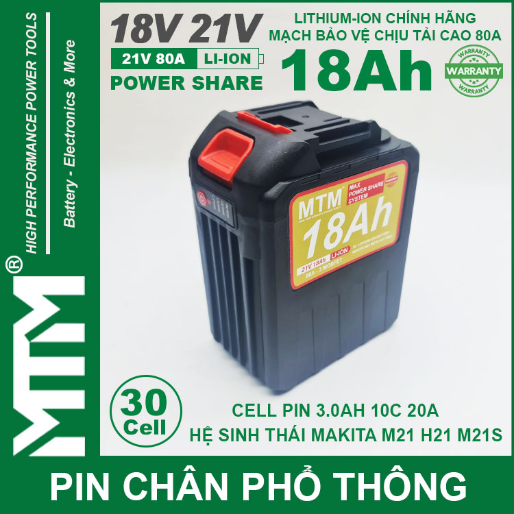 Pin Makita Chong Soc 30 Cell 18Ah 80A Den Bao Pin Cell 3000mah Chinh Hang
