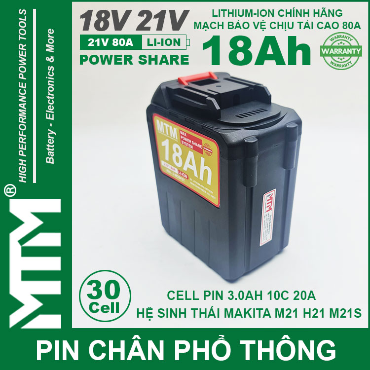 Pin May Khoan Makita Chong Soc 30 Cell 18Ah 80A Den Bao Pin Cell 3000mah