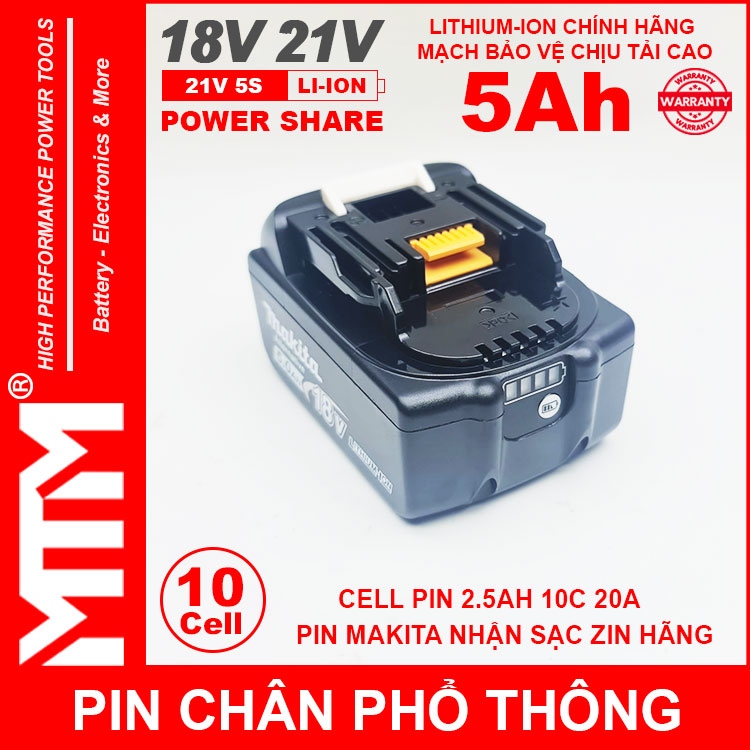 Pin Zin Makita 10cell 5Ah Nhan Sac Zin Chinh Hang