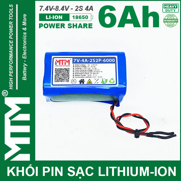 Ban Khoi Pin 7V 8V 6Ah 4A 2S2P Cell 18650 MTM