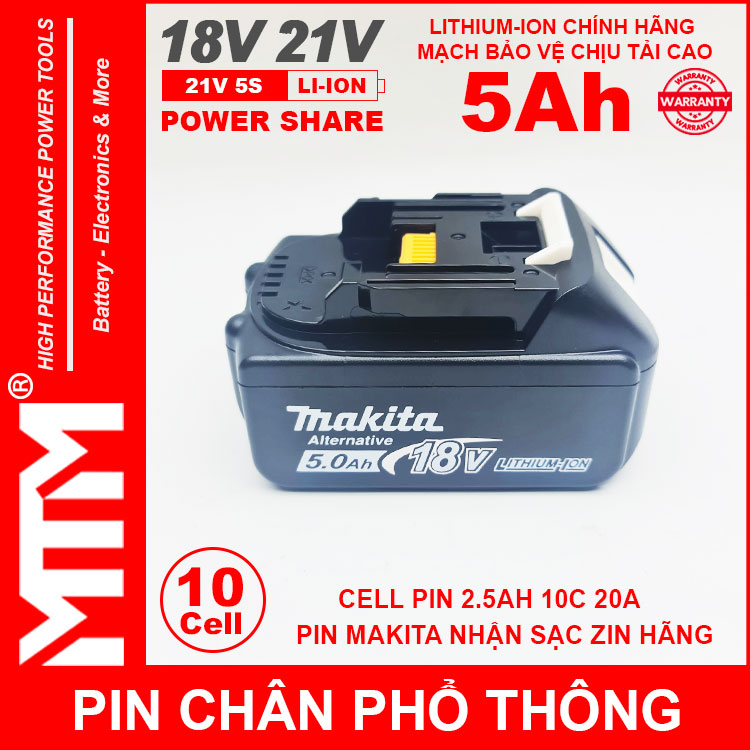 Ban Pin Chan Pho Thong Makita 10cell 5Ah Nhan Sac Zin Chinh Hang
