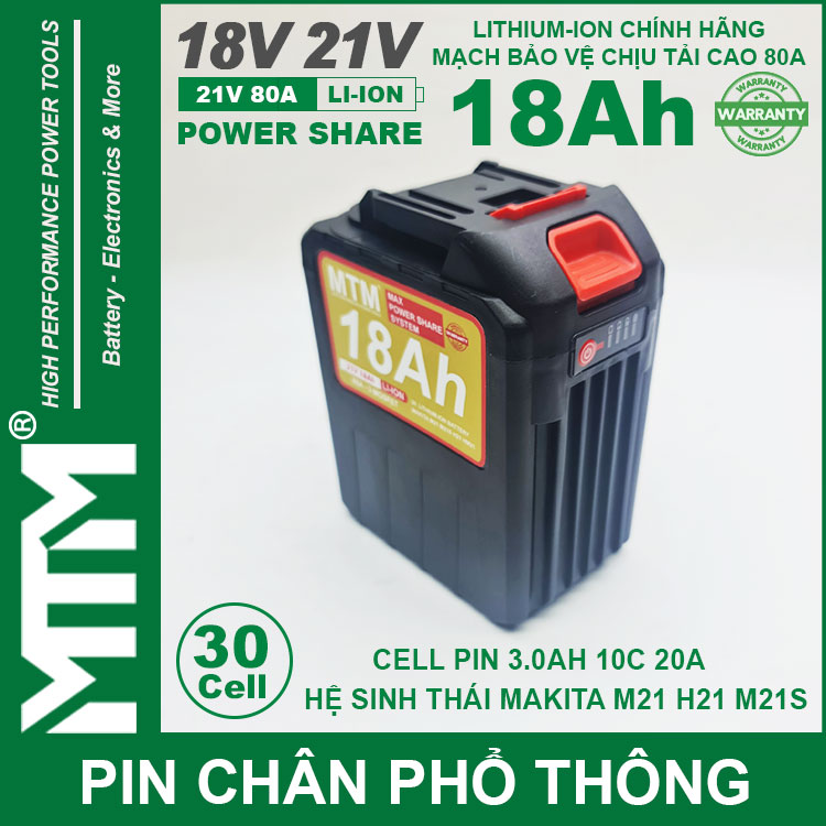 Ban Pin Makita Chong Soc 30 Cell 18Ah 80A Den Bao Pin Cell 3000mah