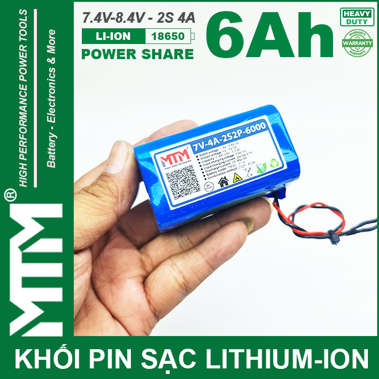 Dong Pin 7V 8V 6Ah 4A 2S2P Cell 18650 MTM