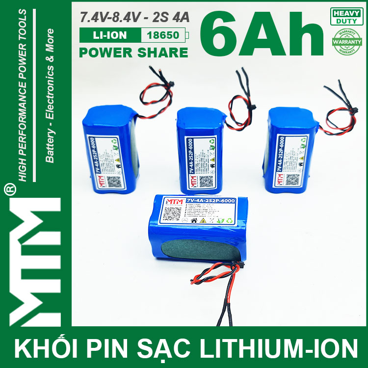 Nhan Dong Pin 7V 8V 6Ah 4A 2S2P Cell 18650 MTM