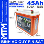 Binh Ac Quy Pin Sat 12V 45Ah 4S3P 32140 800A Kich Thuoc