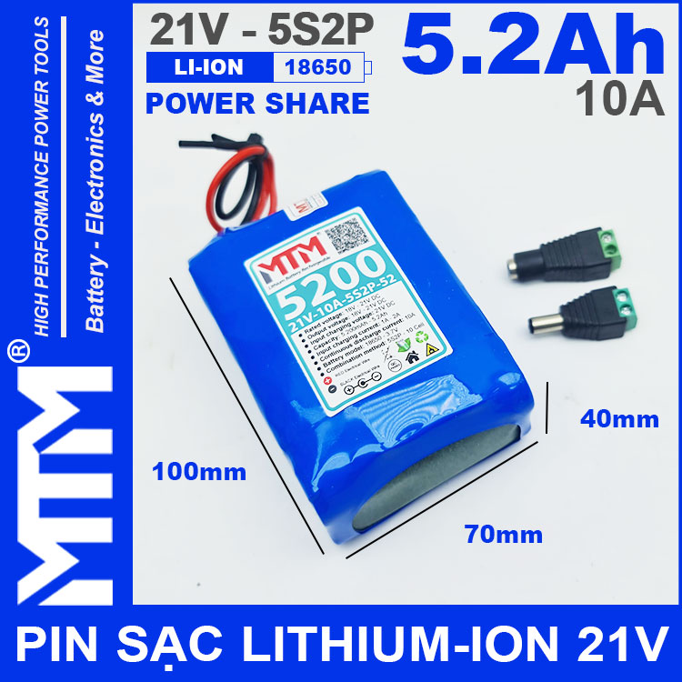 Khoi Pin 21V 5200mAh 10A 5S2P MTM Kich Thuoc