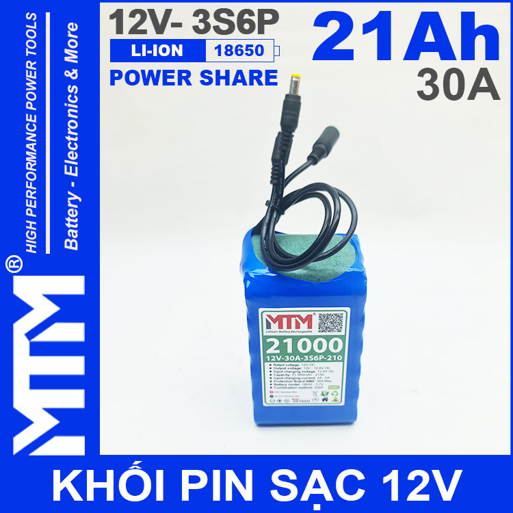 Pin 12V 30A 3S6P 18650 21Ah MTM