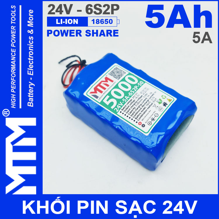 Pin 24V 5A 6S2P 18650 MTM 5000mah Gia Re Chinh Hang