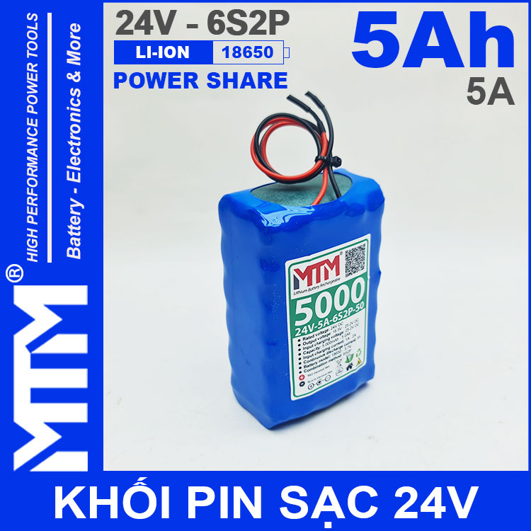 Pin 24V 5A 6S2P 18650 MTM 5ah