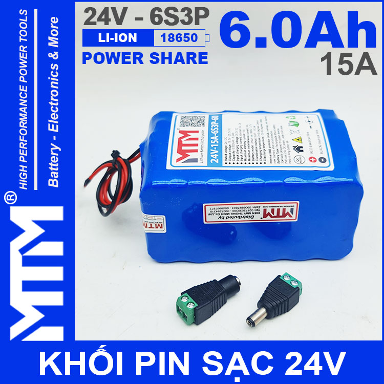 Pin 24V 6Ah 15A 6S2P 18650 MTM 6000mah Chinh Hang Gia Re Cao Cap