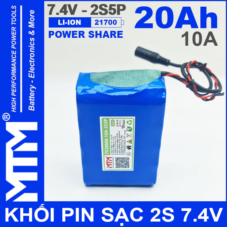 Pin 7V 8V 10A 2S5P 21700 MTM 20000mah