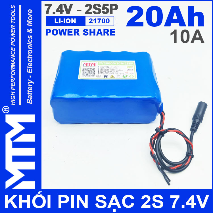 Pin 7V 8V 10A 2S5P 21700 MTM 20Ah