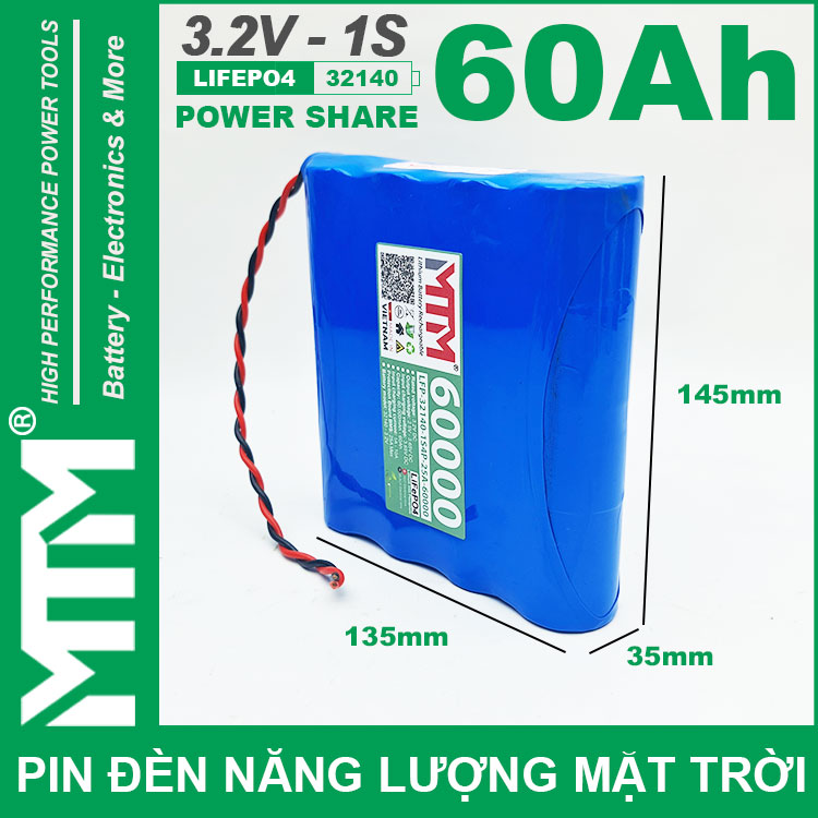Pin Den Nang Luong Mat Troi 3v2 60Ah 60000mAh Cell Pin Sat Lifepo4 32140 Kch Thuoc