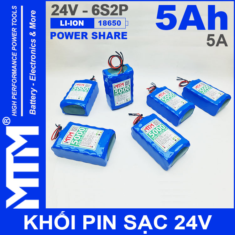 Nhan Dong Pin 24V 5A 6S2P 18650 MTM 5000mah