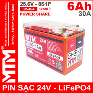 Pin Sat LiFePo4 24V 8S 6Ah 30A MTM