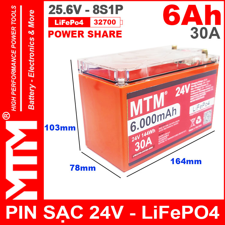 Pin Sat LiFePo4 24V 8S 6Ah 30A MTM Kich Thuoc