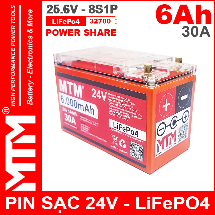 Pin Sat LiFePo4 24V 8S 6Ah 30A MTM